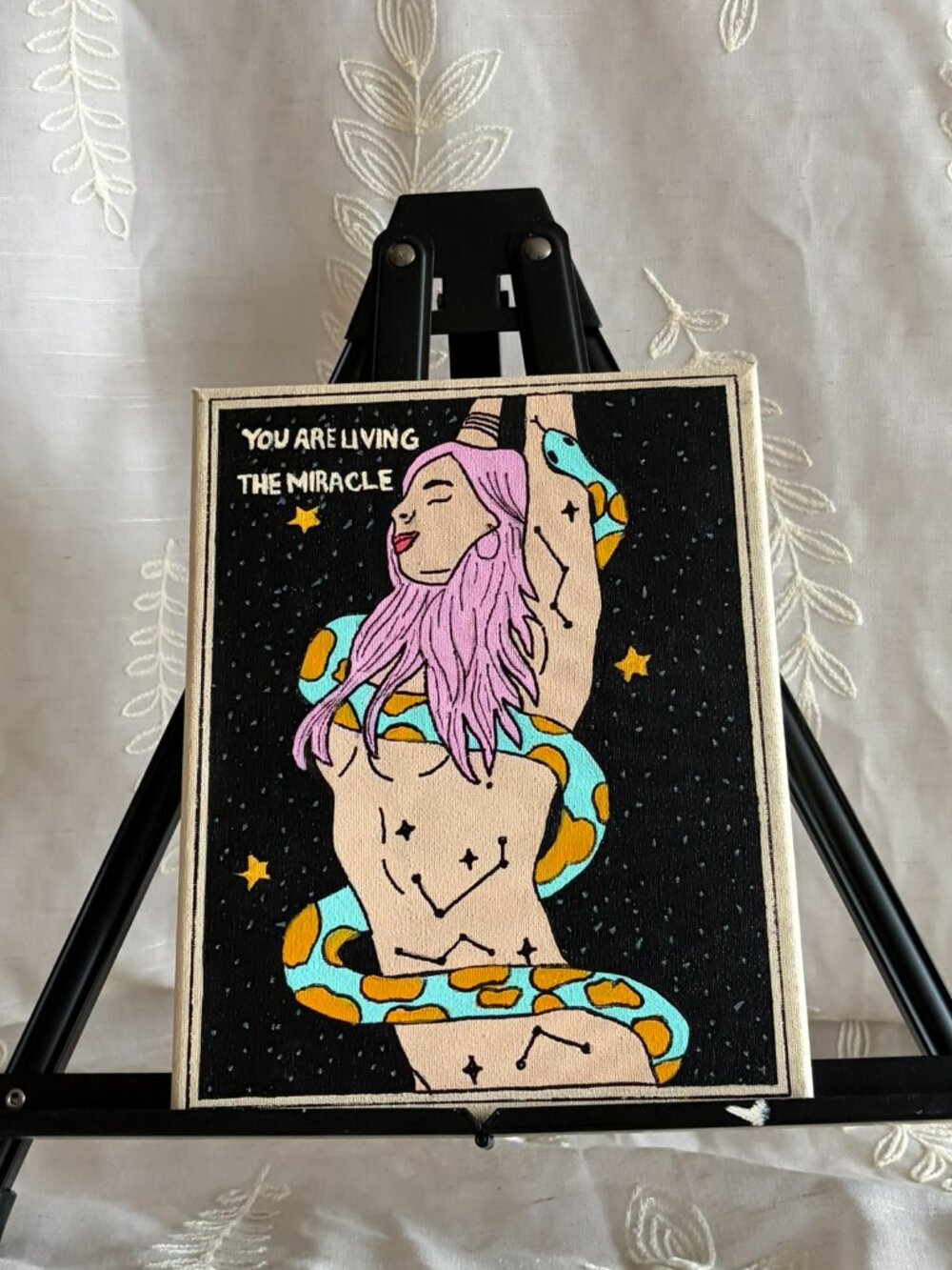 Hand Painted You Are Living the Miracle Celestial Canvas 8x10